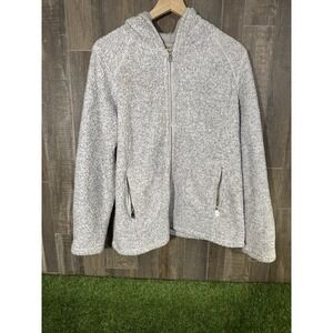 Adrienne Vittadini Sport Gray Sherpa Fleece Zip Jacket‎ Women's Large L Faux Fur